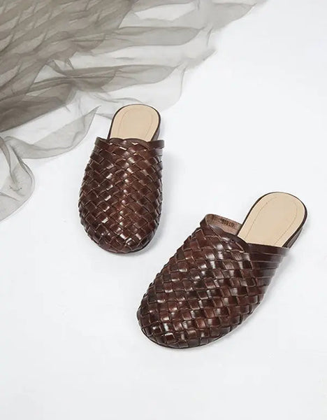 Handmade Woven Leather Round Head Slippers Ada Fashion