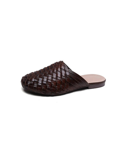 Handmade Woven Leather Round Head Slippers Ada Fashion