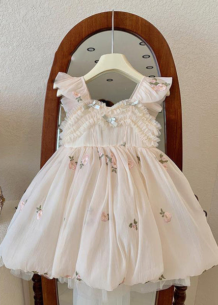 Handmade Yellow Bow Embroideried Backless Tulle Girls Maxi Dresses Summer YE009 ABC