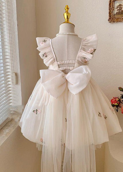 Handmade Yellow Bow Embroideried Backless Tulle Girls Maxi Dresses Summer YE009 ABC