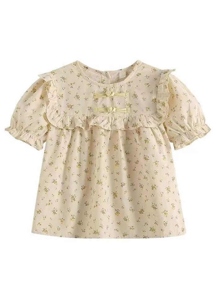 Handmade Yellow O-Neck Print Button Girls Shirts Summer SS1009 MM-RCTZ-STP240601