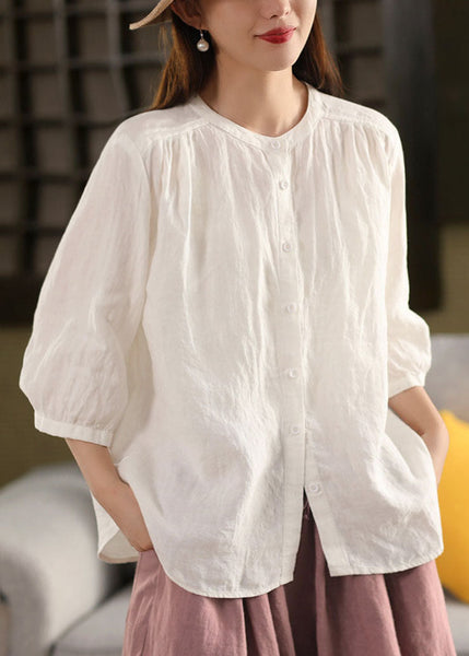 Yellow Blouses Oversized Bracelet Sleeve Handmade Linen FashionChic