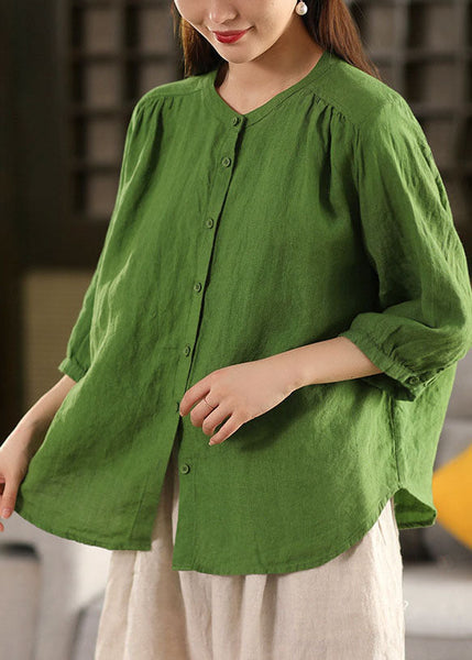 Yellow Blouses Oversized Bracelet Sleeve Handmade Linen FashionChic