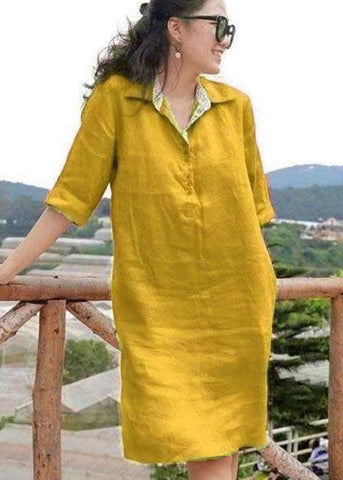 Handmade Yellow Peter Pan Collar Patchwork Vacation Mid Dresses Summer VB1043 Ada Fashion