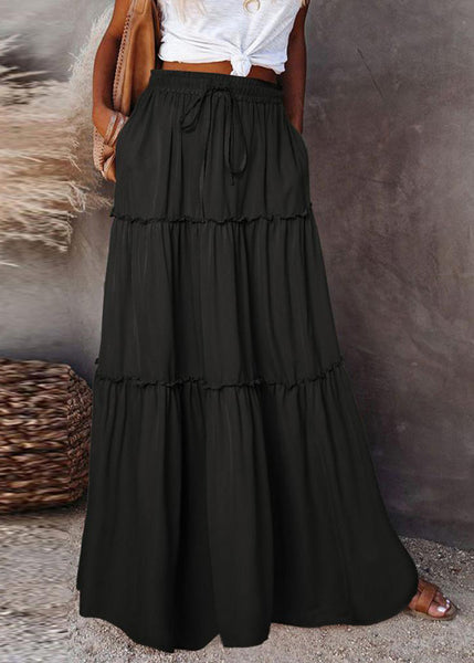 Patchwork Waist Handmade Ruffled Yellow Maxi Summer Skirt Elastic FashionChic