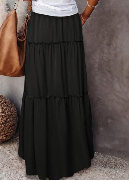 Patchwork Waist Handmade Ruffled Yellow Maxi Summer Skirt Elastic FashionChic