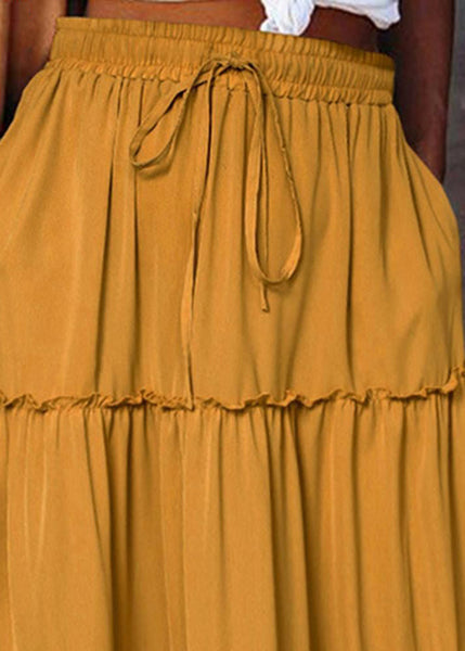 Patchwork Waist Handmade Ruffled Yellow Maxi Summer Skirt Elastic FashionChic