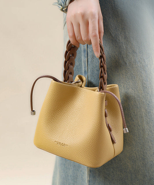 Leather Handbag Handmade Tote Versatile Yellow Faux FashionChic