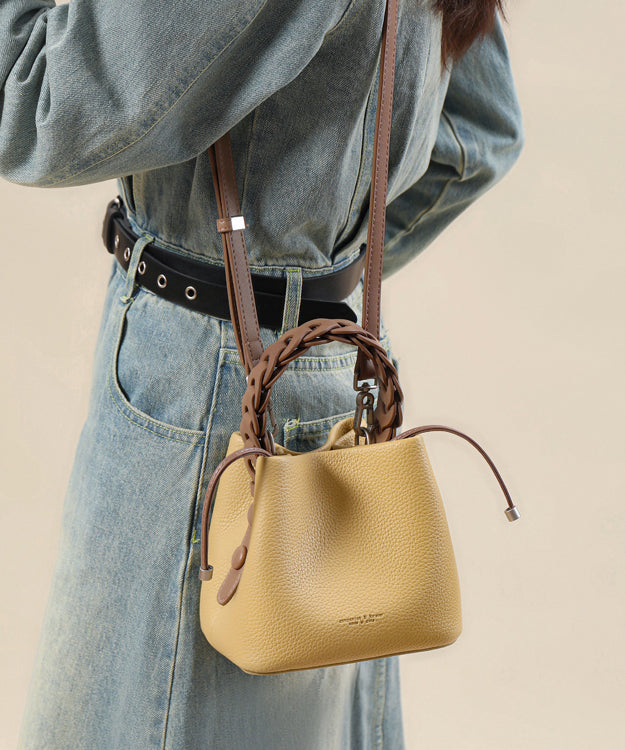 Leather Handbag Handmade Tote Versatile Yellow Faux FashionChic