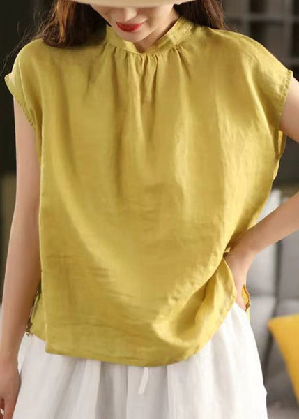 Linen On Yellow Summer Sides Top Handmade Both Wear Blouse FashionChic