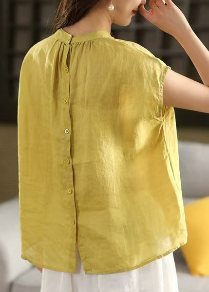 Linen On Yellow Summer Sides Top Handmade Both Wear Blouse FashionChic
