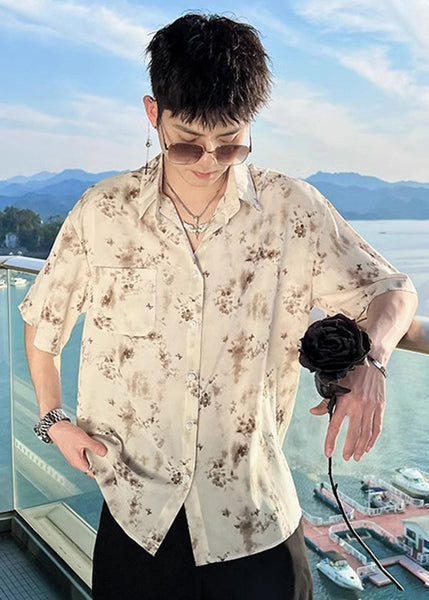 Hawaiian Vacation Pink Ice Silk Floral Shirt Men's Short Sleeved HG033 Men-Silk-MENSTP240725