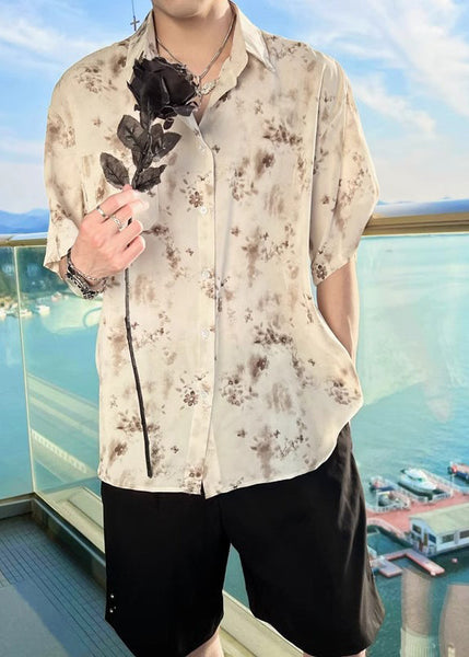 Hawaiian Vacation Pink Ice Silk Floral Shirt Men's Short Sleeved HG033 Men-Silk-MENSTP240725