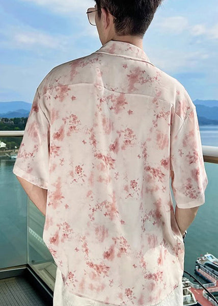 Hawaiian Vacation Pink Ice Silk Floral Shirt Men's Short Sleeved HG033 Men-Silk-MENSTP240725