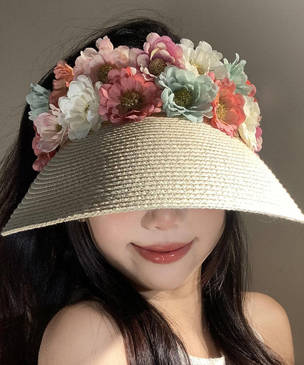 Holiday Style Beige Floral Straw Woven Floppy Sun Hat WB020 ABC