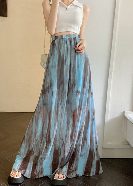 Holiday Style Blue Tie Dye High Waist Draping Cotton Skirts Summer RL010 ABC