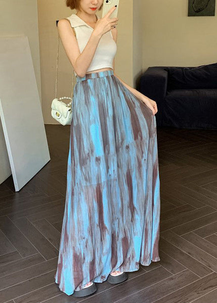 Holiday Style Blue Tie Dye High Waist Draping Cotton Skirts Summer RL010 ABC