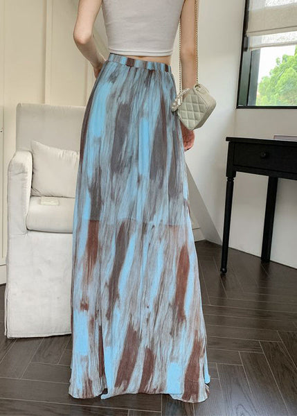 Holiday Style Blue Tie Dye High Waist Draping Cotton Skirts Summer RL010 ABC