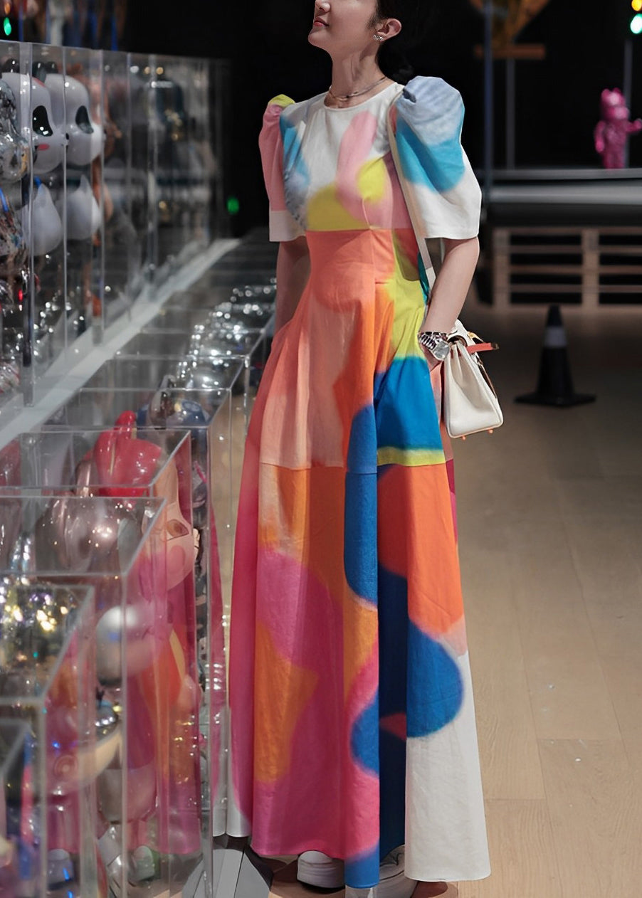 Holiday Style Printed Patchwork Bubble Sleeve Dress ZL084 SH-LF-SDL240621