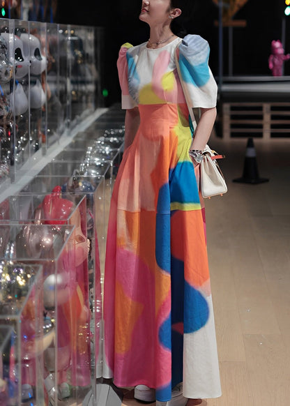 Holiday Style Printed Patchwork Bubble Sleeve Dress ZL084 SH-LF-SDL240621