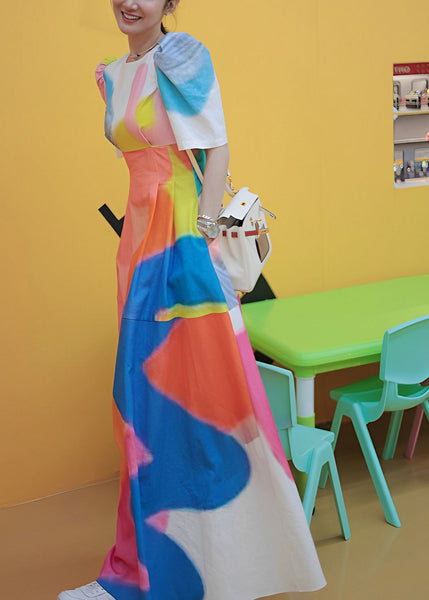 Holiday Style Printed Patchwork Bubble Sleeve Dress ZL084 SH-LF-SDL240621