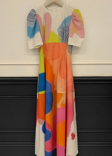 Holiday Style Printed Patchwork Bubble Sleeve Dress ZL084 SH-LF-SDL240621