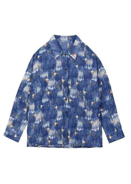 Hong Kong Style Starry Sky Oil Painting Tie Dye Shirt Men's Long Sleeved HG022 Men-Silk-MENLTP240725