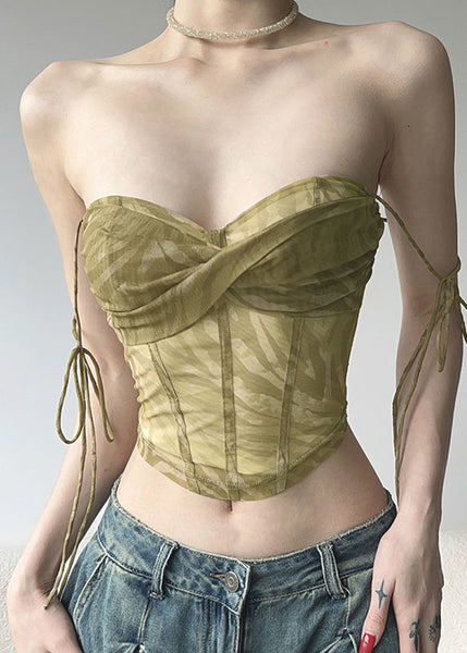 Waist Light Tie Tulle Tops Green Summer Hot FashionChic