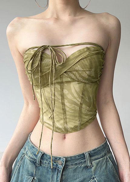 Waist Light Tie Tulle Tops Green Summer Hot FashionChic