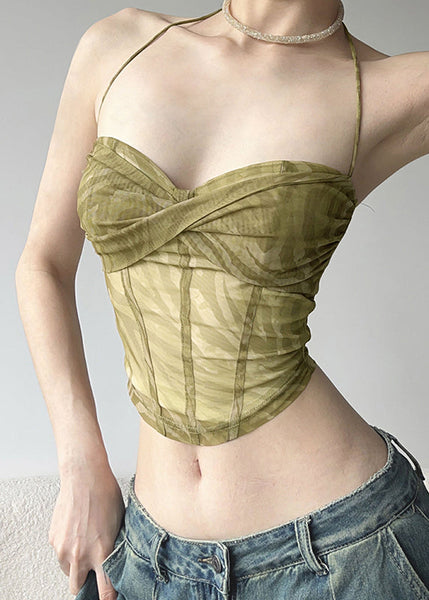 Waist Light Tie Tulle Tops Green Summer Hot FashionChic