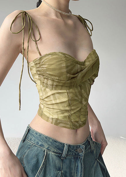 Waist Light Tie Tulle Tops Green Summer Hot FashionChic