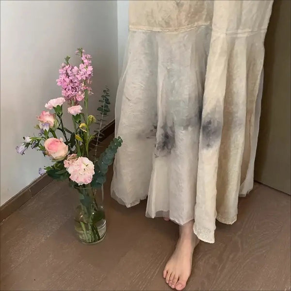 Original Design V Neck Print Patchwork Cotton Dresses Lantern Sleeve WW1001 Ada Fashion