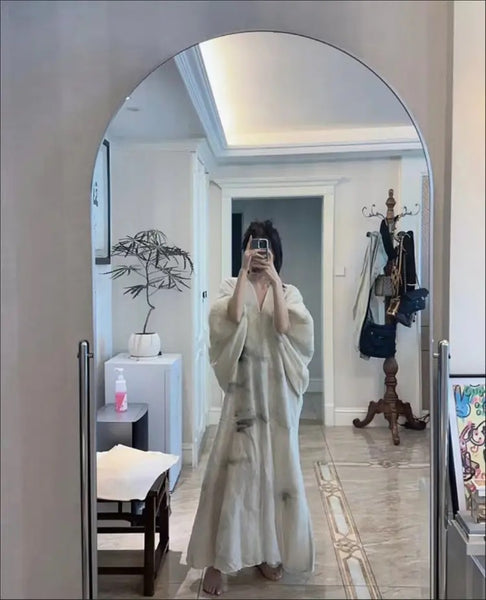 Original Design V Neck Print Patchwork Cotton Dresses Lantern Sleeve WW1001 Ada Fashion