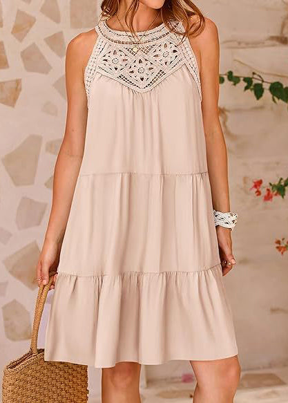 Patchwork Apricot Cotton Italian Shoulder Summer Cold Dress FashionChic