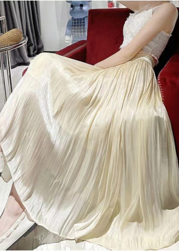 Italian Apricot High Waist Wrinkled Silk Skirts Spring QQ1008 Ada Fashion