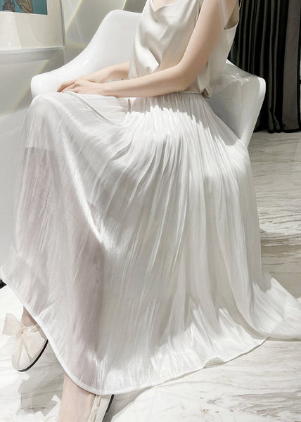 Italian Apricot High Waist Wrinkled Silk Skirts Spring QQ1008 Ada Fashion