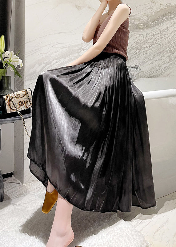 Italian Apricot High Waist Wrinkled Silk Skirts Spring QQ1008 Ada Fashion
