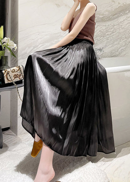 Italian Apricot High Waist Wrinkled Silk Skirts Spring QQ1008 Ada Fashion