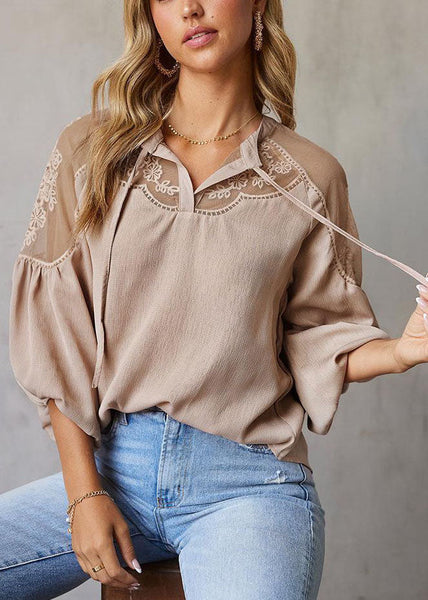 Italian Fall Patchwork Chiffon Top Green Army Tulle FashionChic