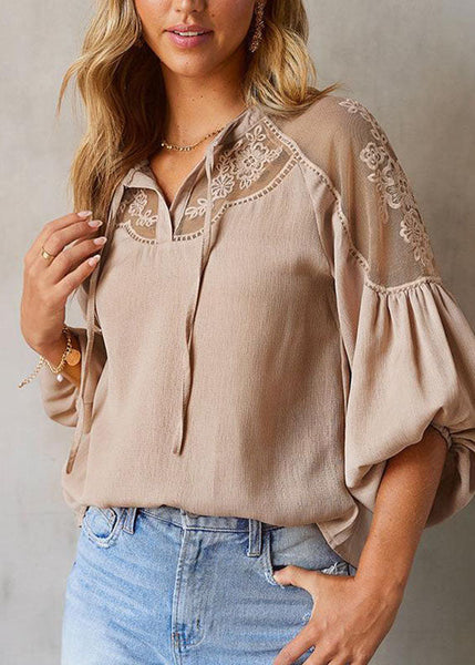 Italian Fall Patchwork Chiffon Top Green Army Tulle FashionChic