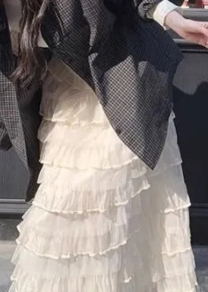 Solid Elastic Italian Tulle Beige Skirts Summer Layered Waist FashionChic