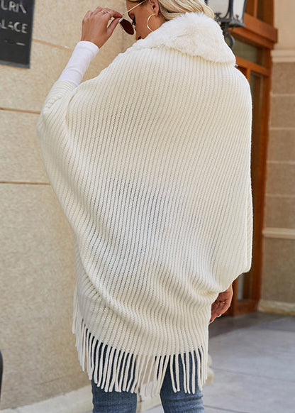 Italian Beige Tassel Fur Collar Patchwork Knit Cape Fall QY030 BB-ZS-WM-NCT241002