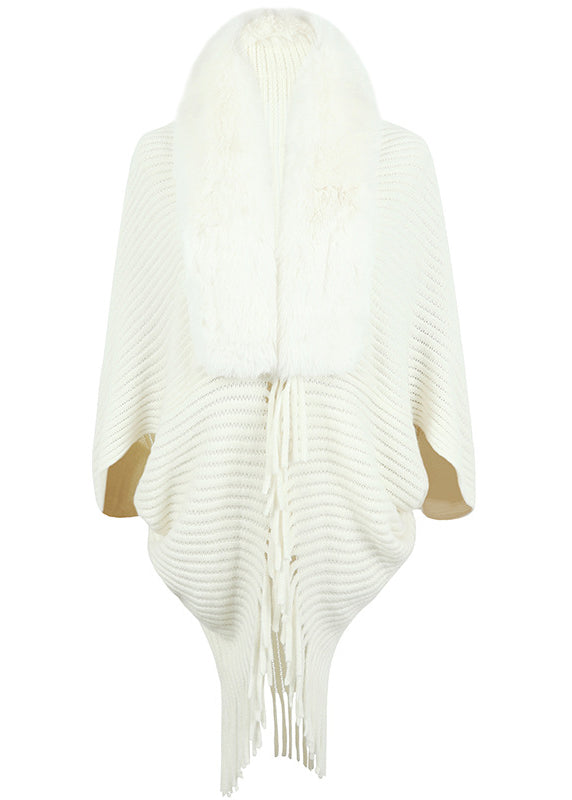 Italian Beige Tassel Fur Collar Patchwork Knit Cape Fall QY030 BB-ZS-WM-NCT241002