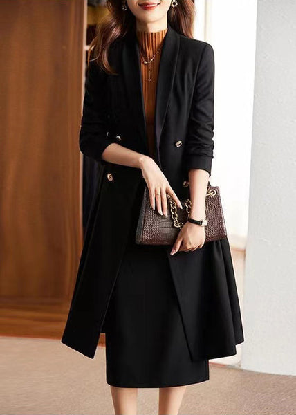 Italian Black Double Breast Silm Fit Coat Outwear Spring YJ028 ABC