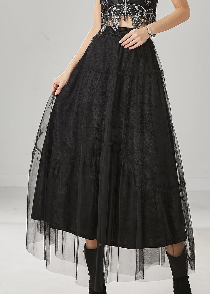 Italian Black Elastic Waist Tulle A Line Skirt Spring YU1020 Ada Fashion