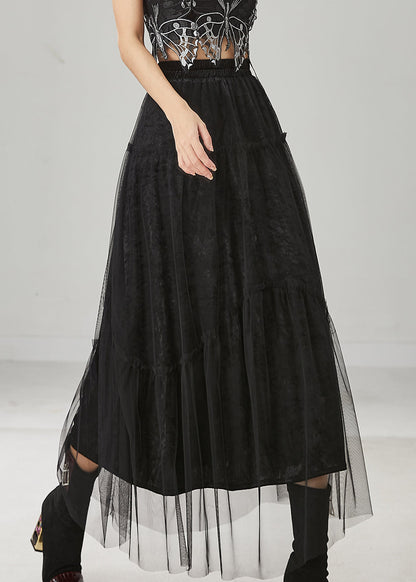 Italian Black Elastic Waist Tulle A Line Skirt Spring YU1020 Ada Fashion