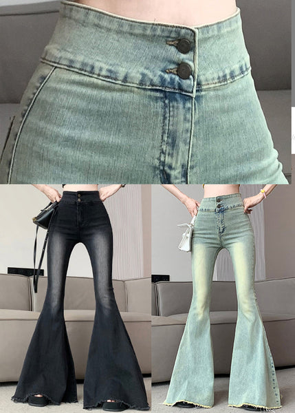 Italian Black High Waist Denim Flared Pants Trousers Spring YP045 ABC