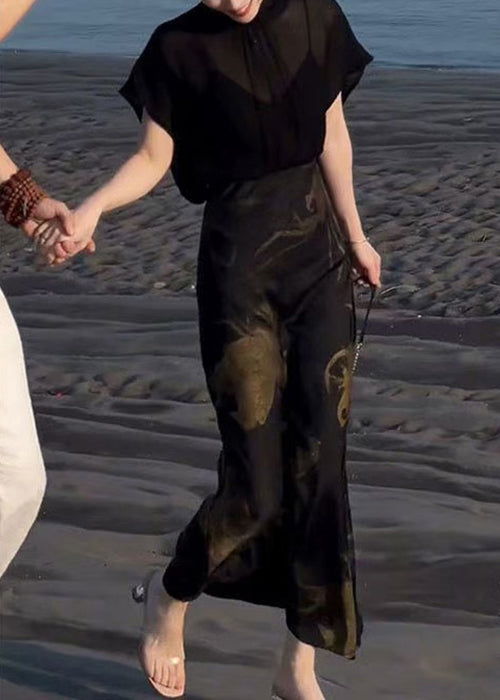 Tops Lace Two Skirts Chiffon Pieces Up And Black Print Italian FashionChic