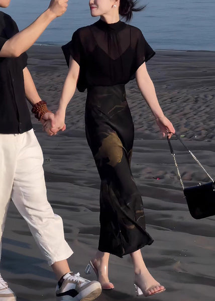 Tops Lace Two Skirts Chiffon Pieces Up And Black Print Italian FashionChic