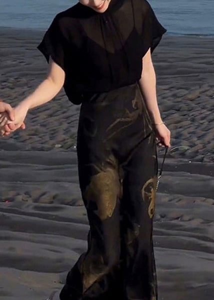 Tops Lace Two Skirts Chiffon Pieces Up And Black Print Italian FashionChic